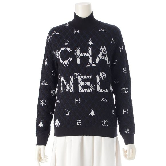Chanel Cashmere Blend Logo Coconage High Neck Knit Pullover Sweater Top P62162 - Picture 1 of 10